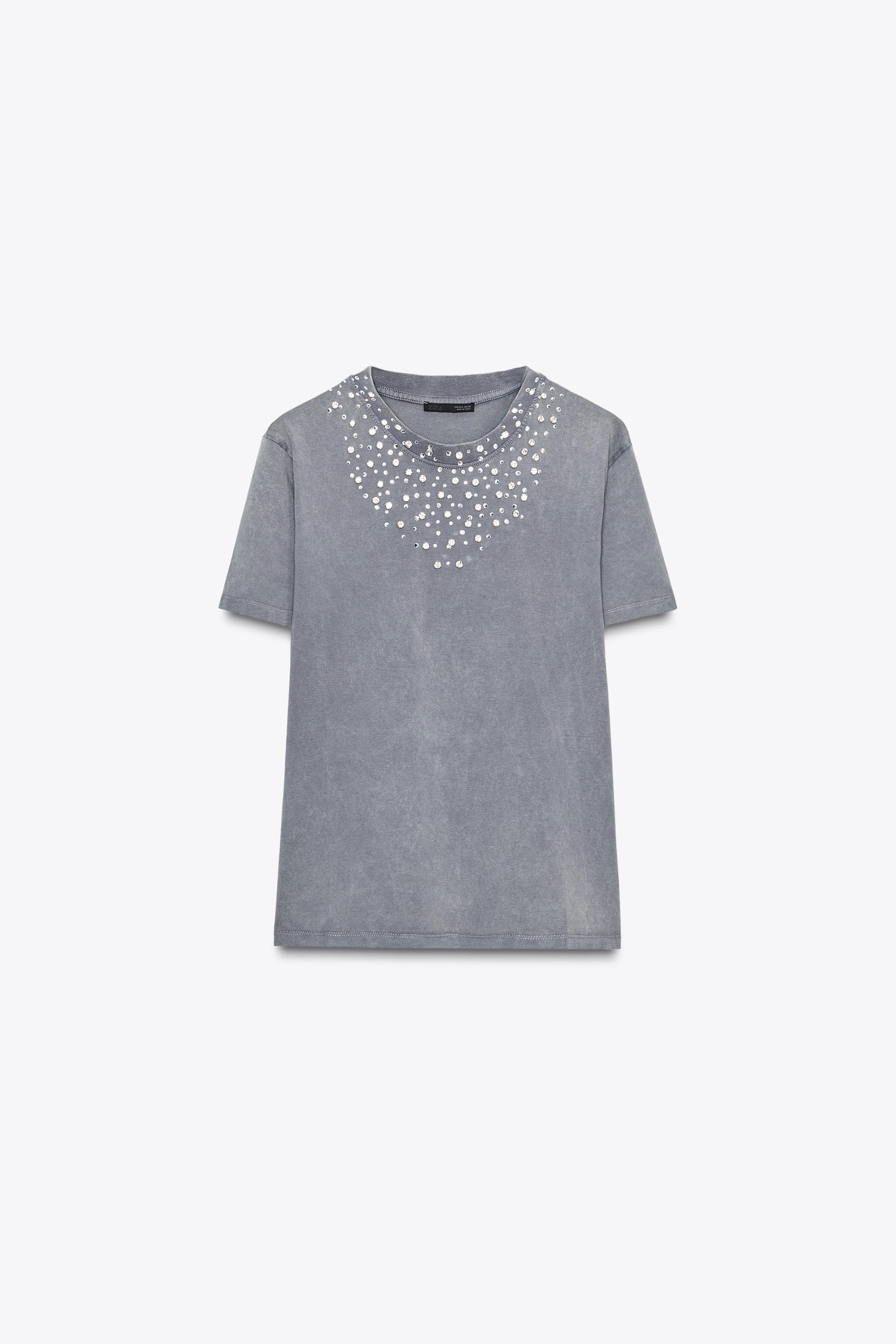 WASHED EFFECT JEWEL T-SHIRT